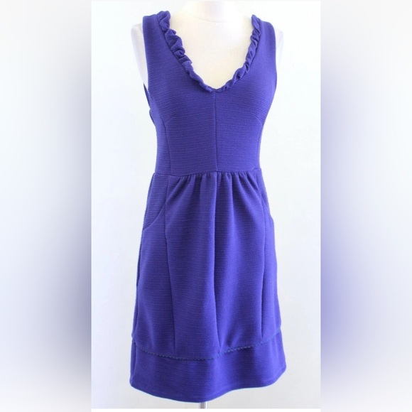 Anthropologie Maeve Ottoman Ruffled V-Neck Dress Purple Blue XS - Picture 8 of 12